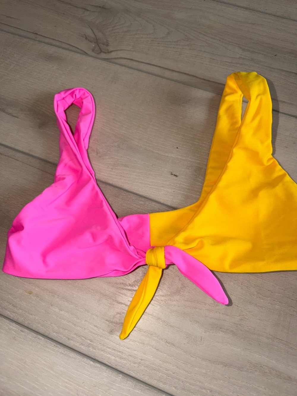 Tularosa Pink and Yellow Colorblock Bikini Top